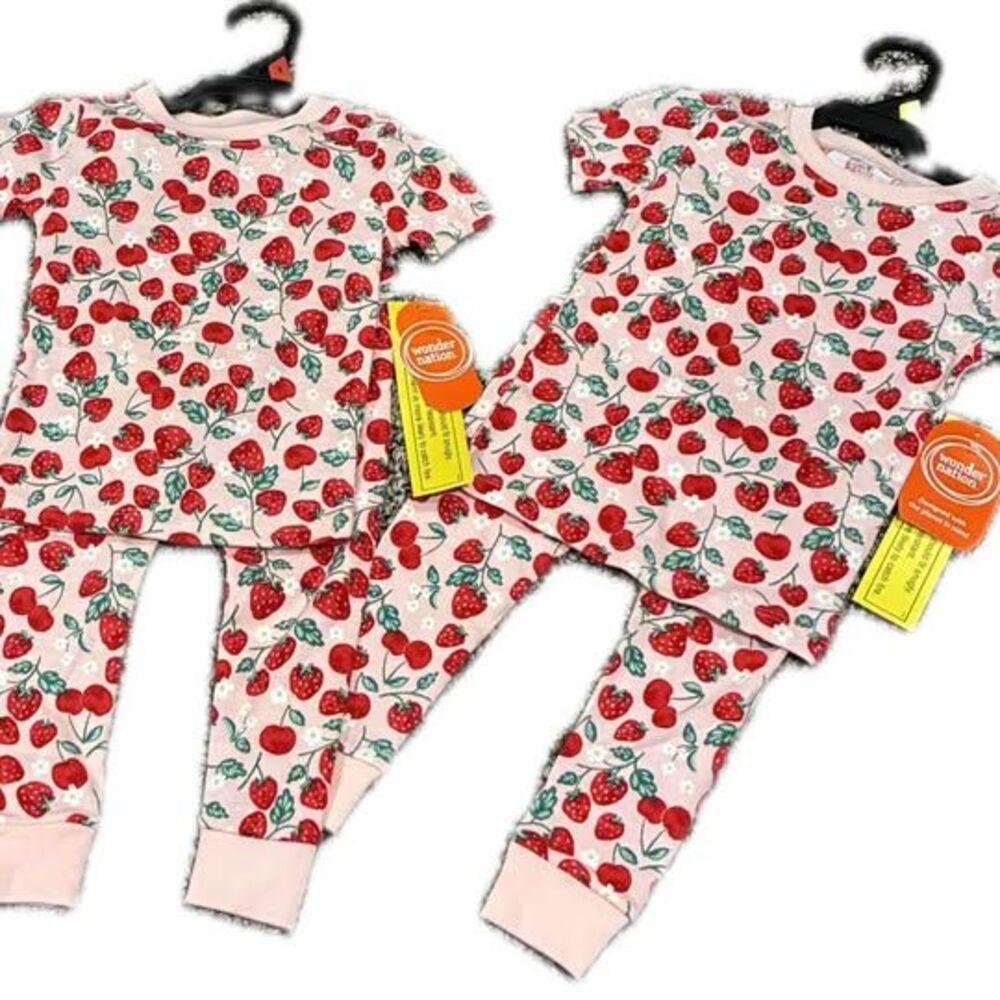 Wonder Nation Toddler Girl Strawberry Cherry Pajamas 2T 2-Piece Set
